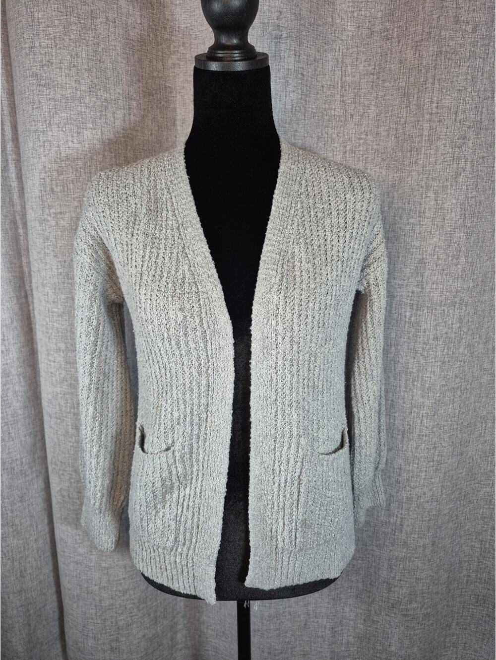 SO Girls L 10/12 Gray Boucle Knit Open Front Cardigan Sweater Cozy Pockets